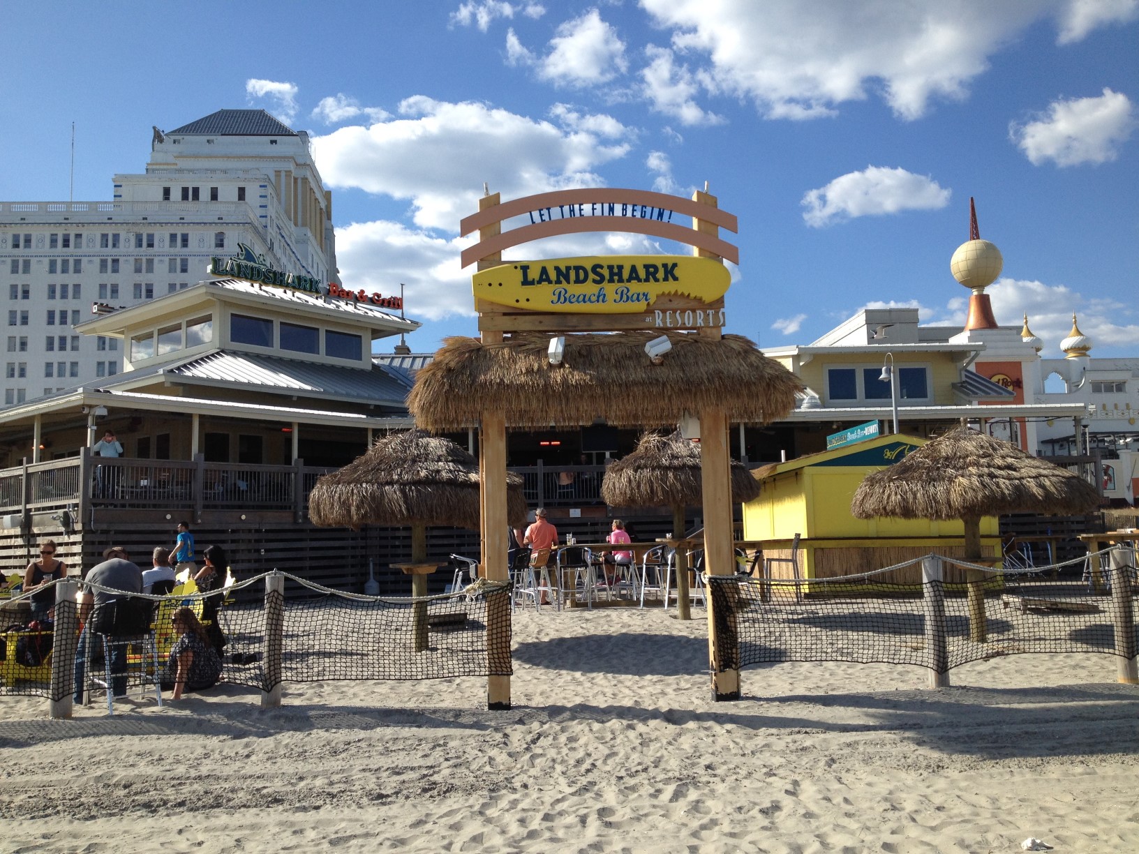 A view from the beach of Landshark Bar and Grill with Resorts Hotel A view from the beach of Landshark Bar and Grill with Resorts Hotel